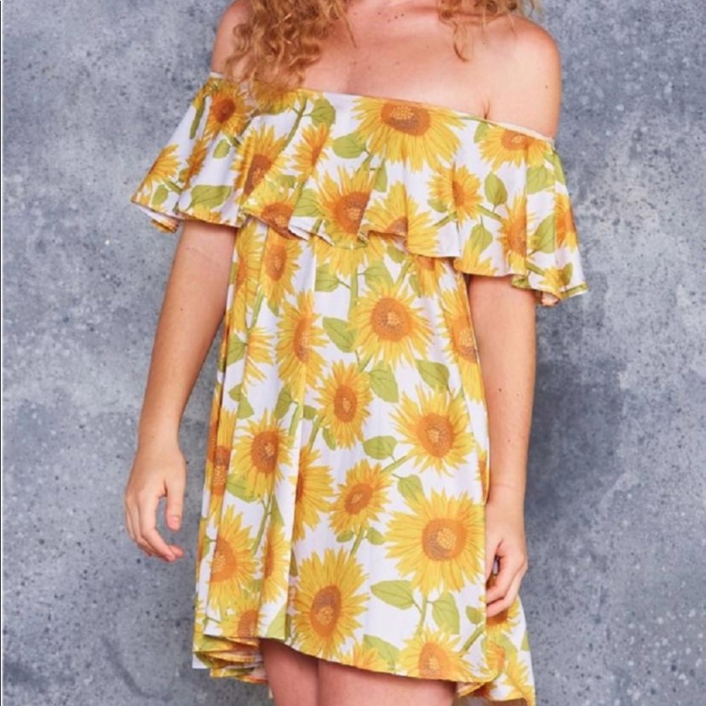 Blackmilk Off-Shoulder Sunflower Dress
